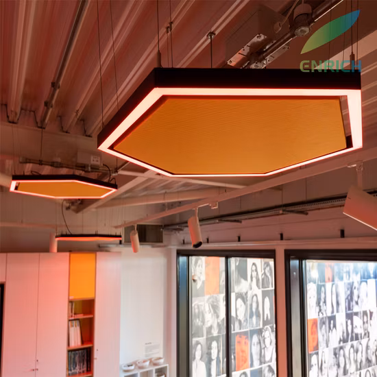 RGB Colorful Hexagonal Shape LED Linear Pendant Light with Sound Absorption Acoustic Panel