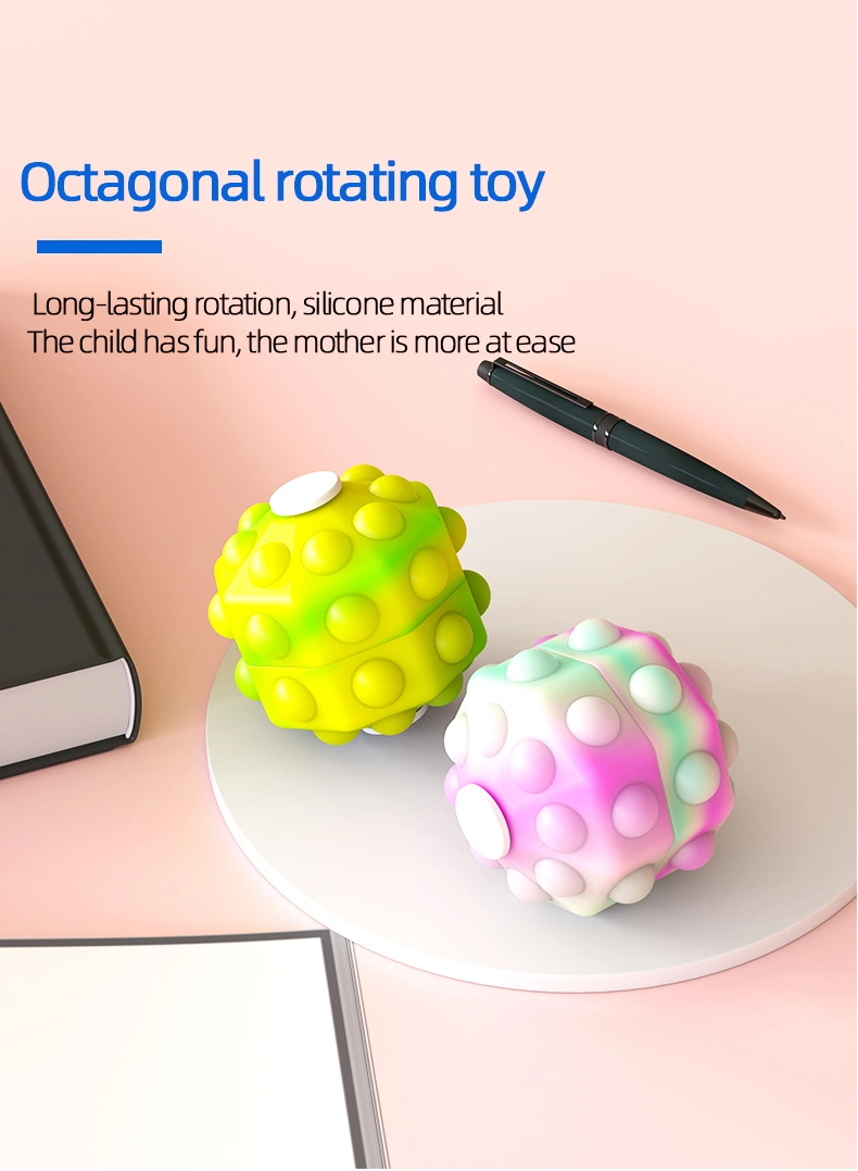 Stress Relief Fingertip Spinner Amazon Hot Sale Silicone Pop It Toy Colorful LED Octagonal 3D Fidget Ball