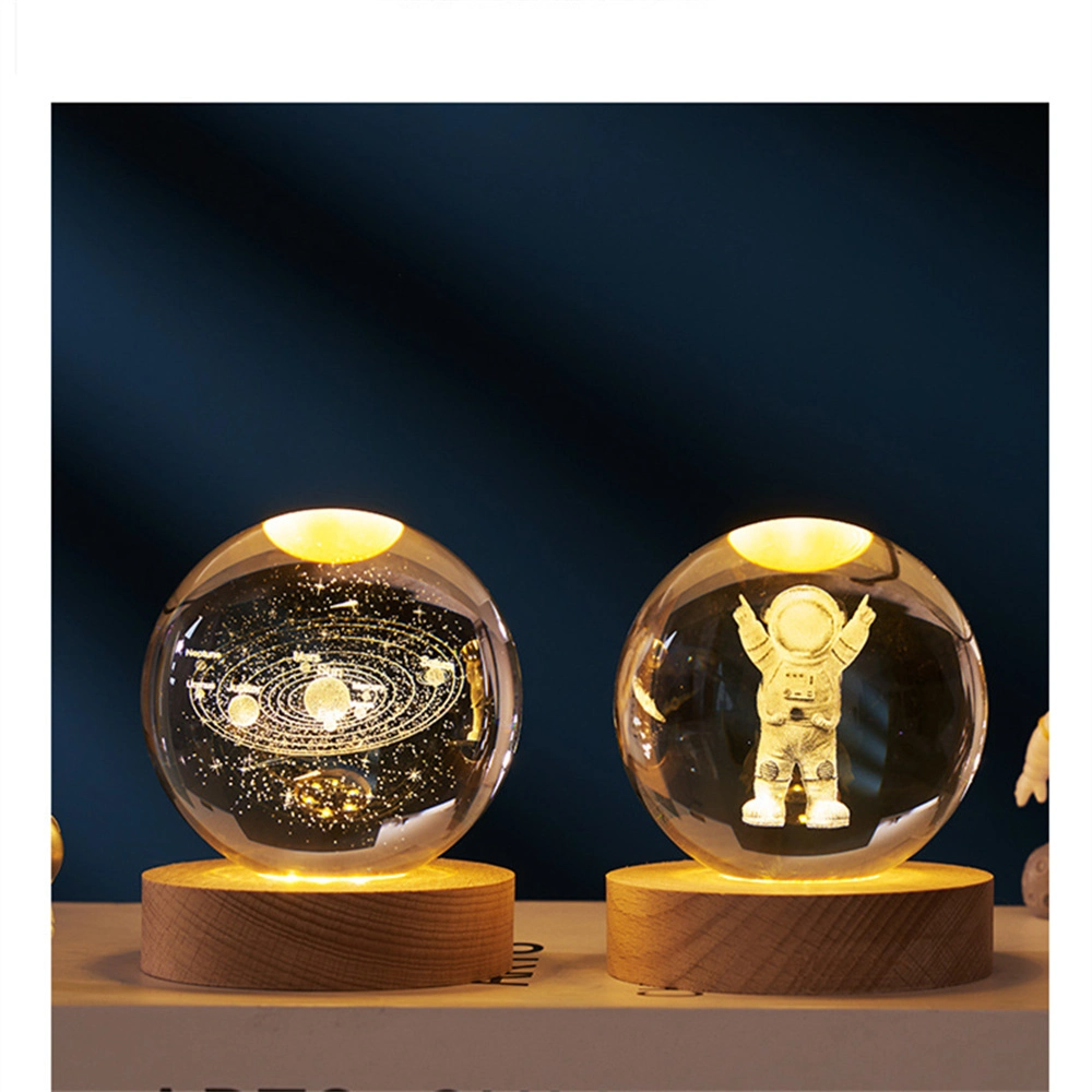3D Luminous Solar System Carved LED Crystal Ball with Removable Ball