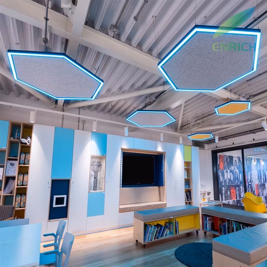 RGB Colorful Hexagonal Shape LED Linear Pendant Light with Sound Absorption Acoustic Panel