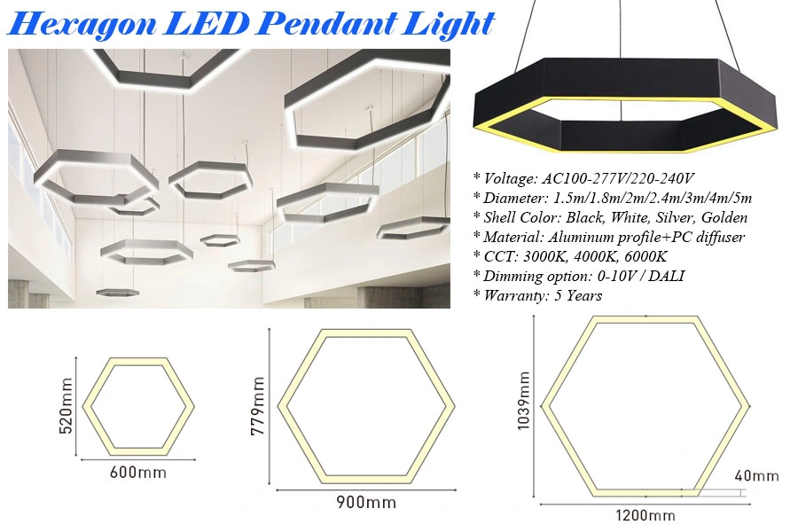 Customized Size RGB Color Changing Hexagonal LED Pendant Light Acoustic Panel Light for Office