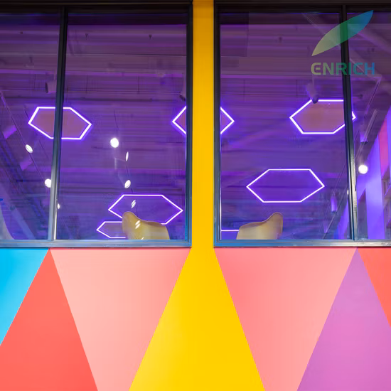 RGB Colorful Hexagonal Shape LED Linear Pendant Light with Sound Absorption Acoustic Panel